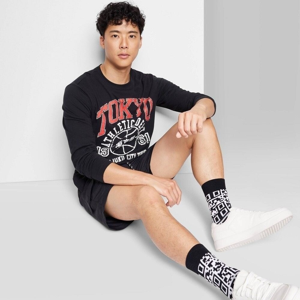 Original Use Men S Regular Fit Crewneck Long Sleeve Tokyo T-Shirt Black Large